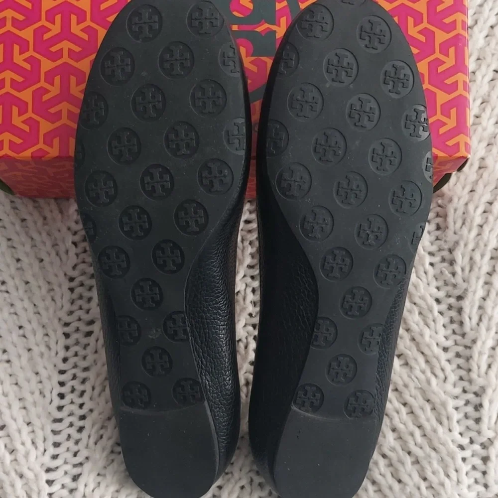 Tory Burch Black Leather Minnie Travel Ballet Flats